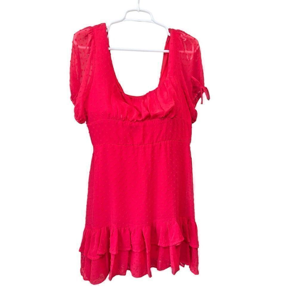 B. Darlin Puff Sleeve Sweetheart Tie Neck Red Dress Size 13/14